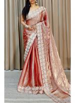 Burburry Silk Peach Party Wear Embroidery Work Saree